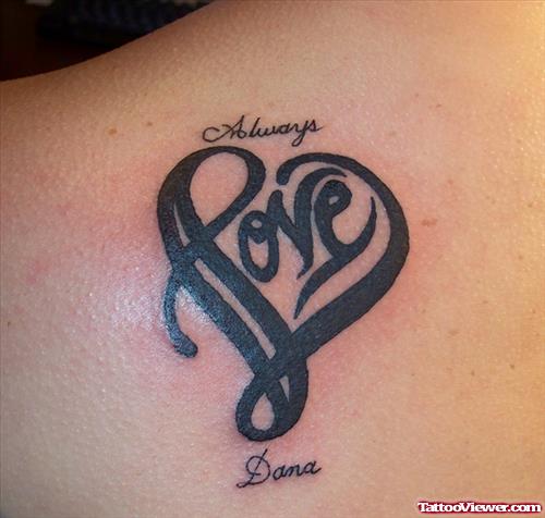 Love Heart Tattoo On Back Shoulder