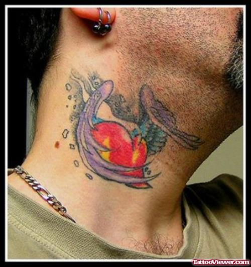 Winged Heart Tattoo On Neck