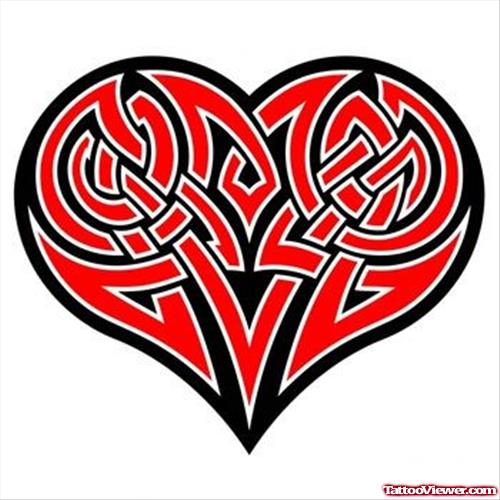 Tribal Red Heart Tattoo Design