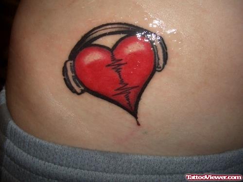Music Red Heart Tattoo On Hip