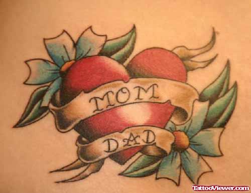 Mom Dad Banner And Heart Tattoo