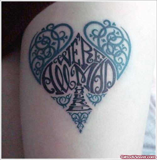Lettering Heart Tattoo On Left Thigh