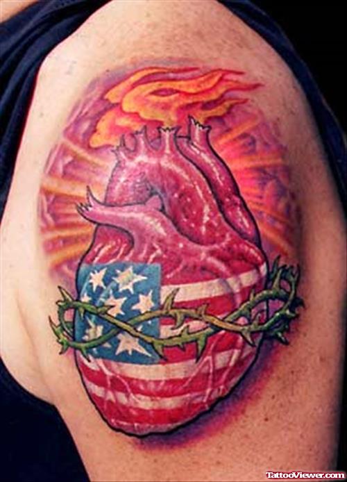 Burning Heart Tattoo On Shoulder