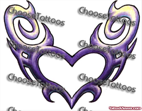 Tribal Purple Heart Tattoo Design