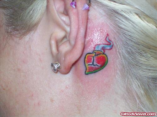 Sacred Heart Tattoo Behind Ear