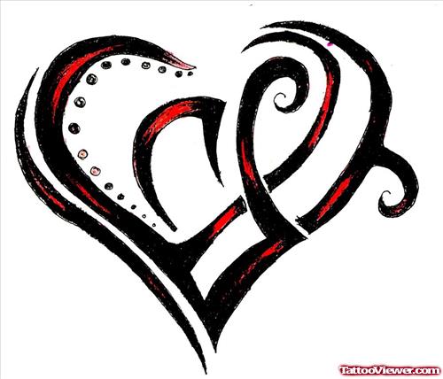 Red And Black Ink Tribal Heart Tattoo Design