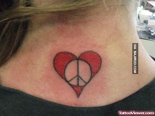 Peace Heart Tattoo On Nape