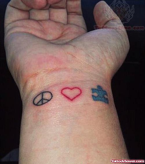 Peace And Heart Symbol Tattoos On Wrist