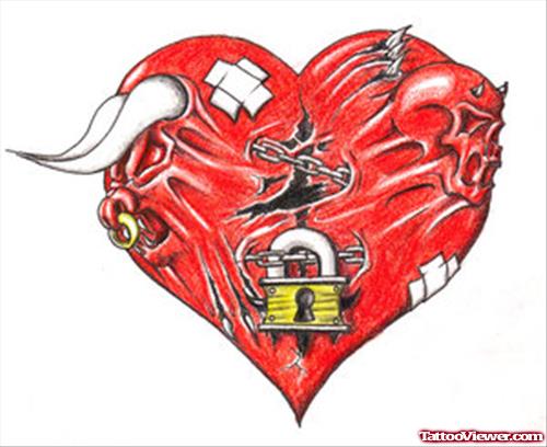 Lock Red Heart Tattoo Design
