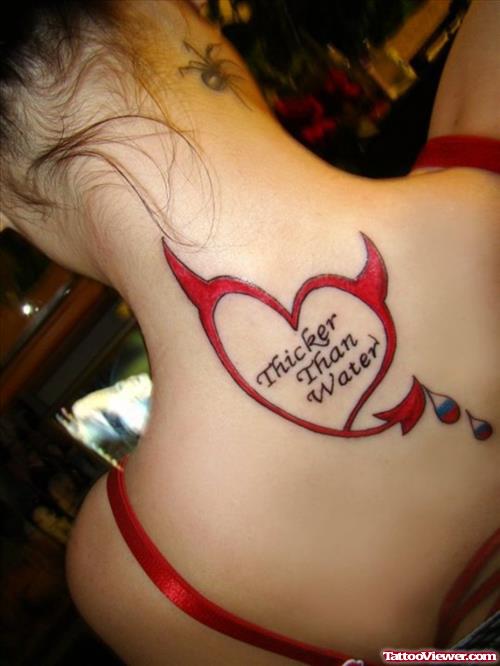 Thicker Than Water Devil Heart Tattoo On Upperback