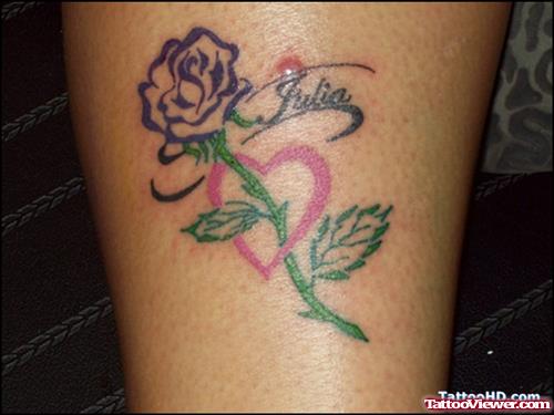 Rose Flower And Heart Tattoo