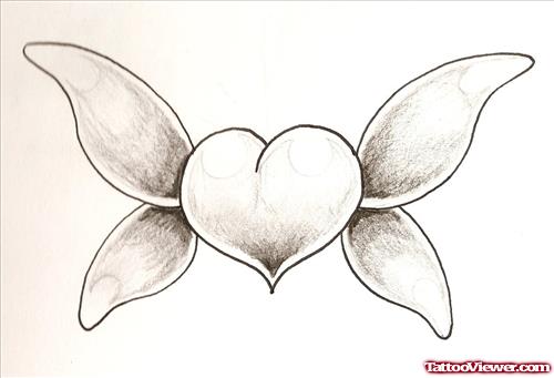 Grey Ink Butterfly Wings Heart Tattoo Design