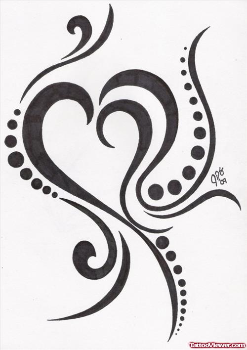 Black Tribal Heart Tattoo Design