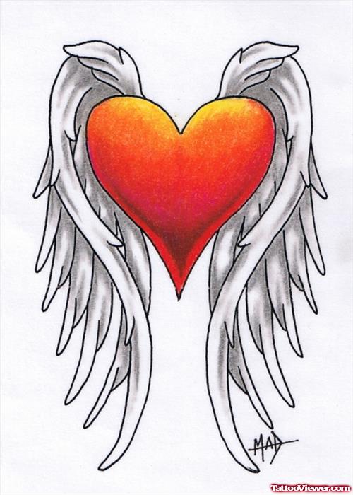 Wonderful Angel Winged Heart Tattoo Design