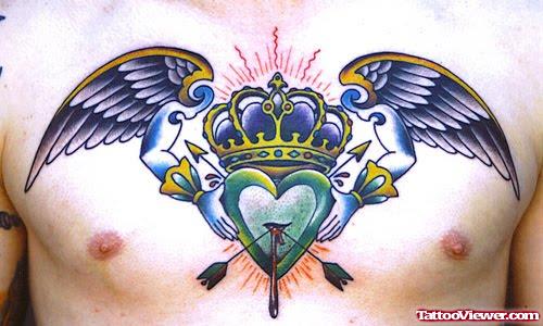 Unique Winged Heart Tattoo On Man Chest