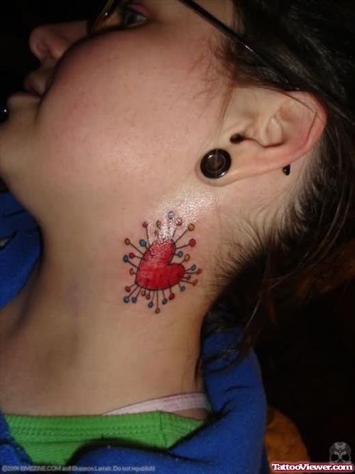 Pin Heart Tattoo On Side Neck