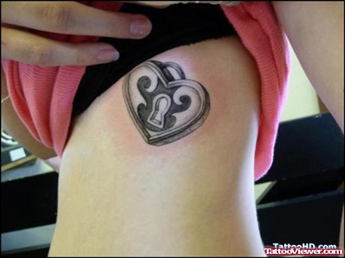 Grey Ink Lock Heart Tattoo On Side
