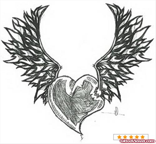 Cute Winged Heart Tattoo Design