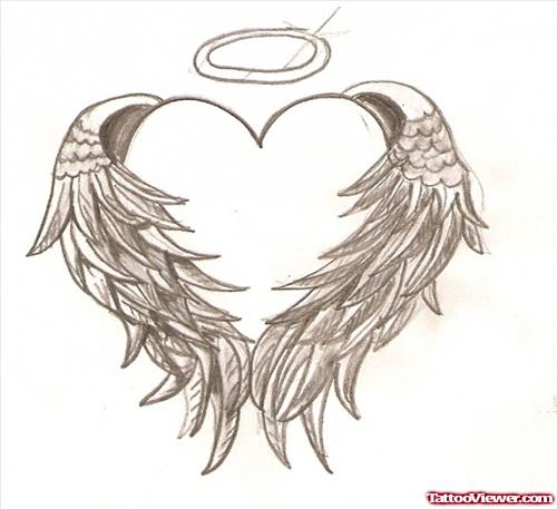 Awesome Angel Winged Heart Tattoo Design