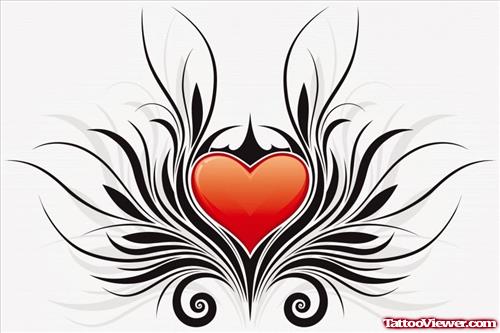 Attractive Tribal And Heart Tattoo Design