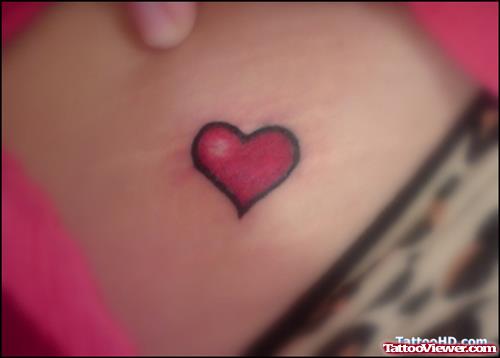Tiny Red Heart Tattoo On Upperback