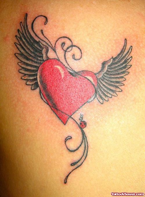 Beautiful Winged Red Heart Tattoo