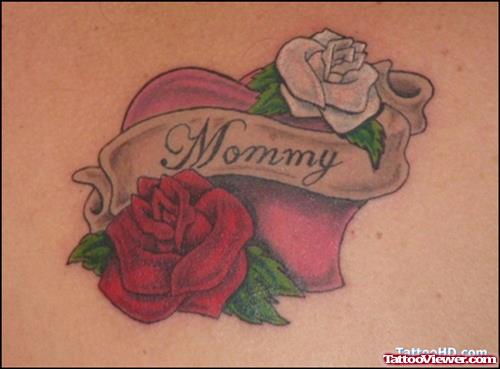 Rose Flowers and Memory Heart Tattoo