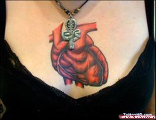 Human Heart Tattoo On Girl Chest