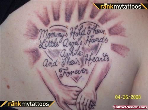 Grey Ink Hands and Heart Tattoo On Back