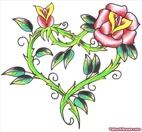 Pink Rose Heart Tattoo Design