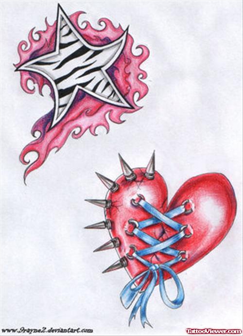 Flaming Stars and Heart Tattoo