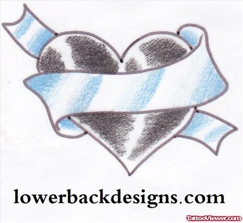 Blue Banner And Heart Tattoo Design