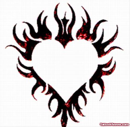 Tribal Flaming Heart Tattoo Design