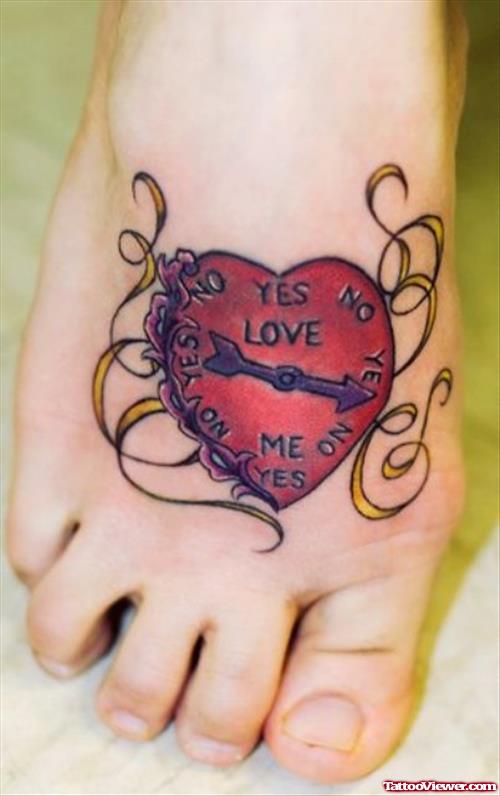 Red Heart Tattoo On Right Foot