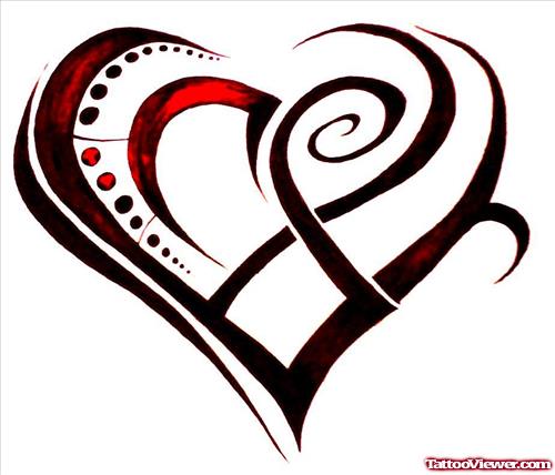 Cool Red And Black Ink Tribal Heart Tattoo Design
