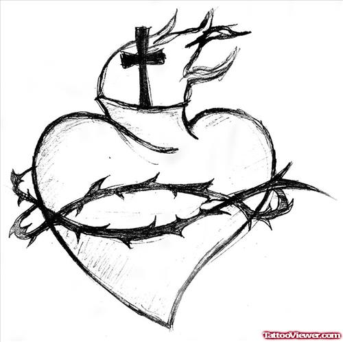 Awesome Sacred Heart Tattoo Design