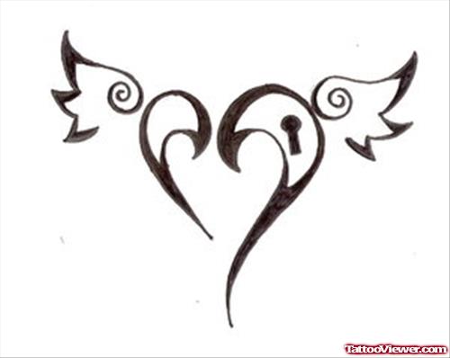Attractive Winged Tribal Heart Tattoo Design