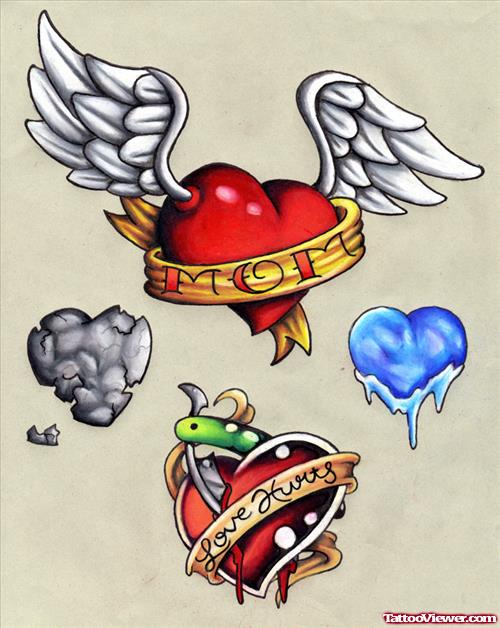 New Colored Heart Tattoos Designs