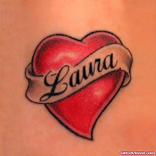 Laura Banner And Red Heart Tattoo