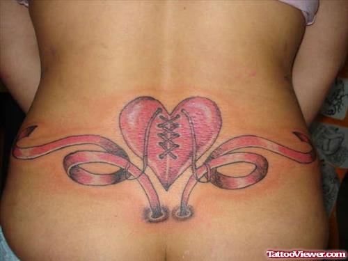 Pink Ribbons And Heart Tattoo On Lowerback