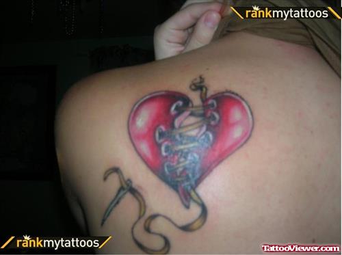 Broken Heart Tattoo On Left Back Shoulder