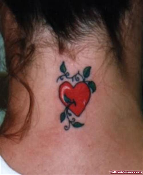 Plant Leaves Heart Tattoo On Neck