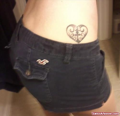 Cross And Heart Tattoo On Hip