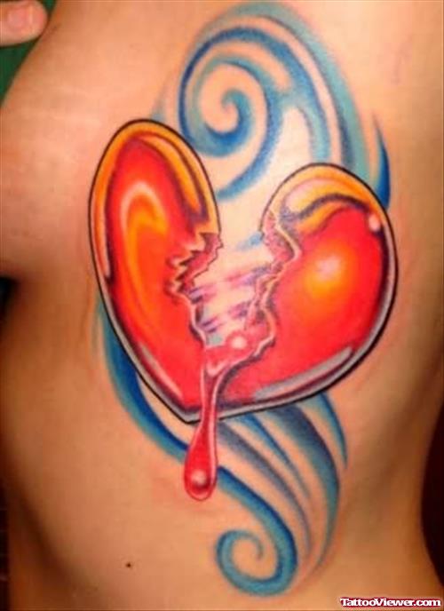 Broken Heart Tattoo On Rib