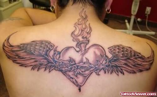 Winged Heart Tattoo On Back