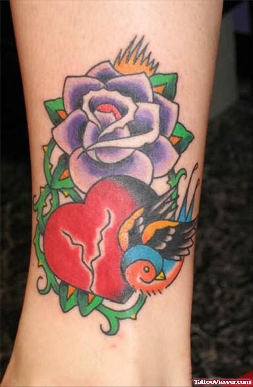 Broken Heart & Flower Tattoo