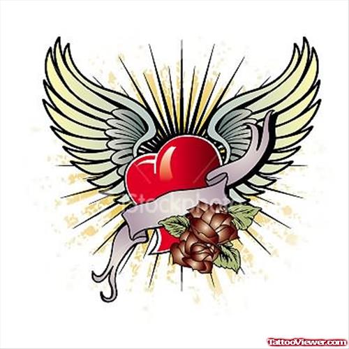 Winged Red Heart Tattoo Design