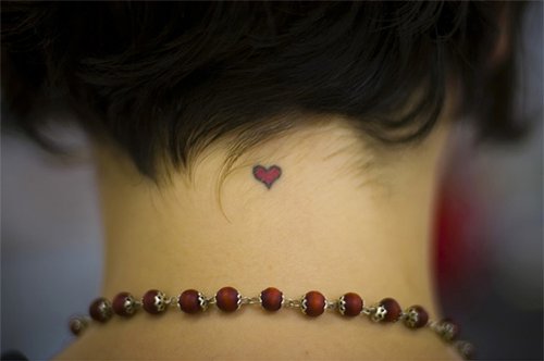 Tiny Red Heart Tattoo On Nape