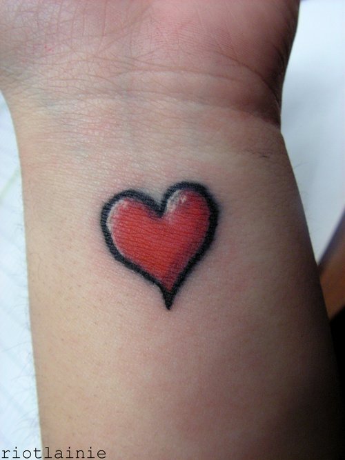 Red Ink Heart Tattoos On Wrist