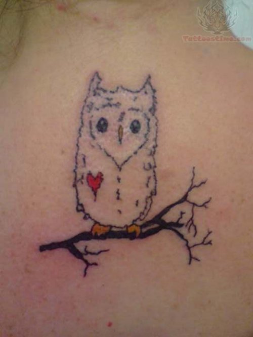 Owl With Red Heart Tattoo